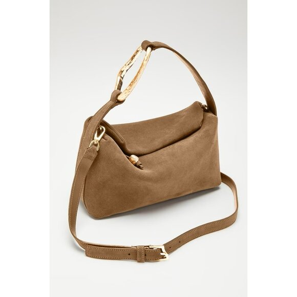 BIAGINI Dark Green Suede Shoulder Bag Italian Luxury Designer Gold Hardware NEW - Picture 2 of 16